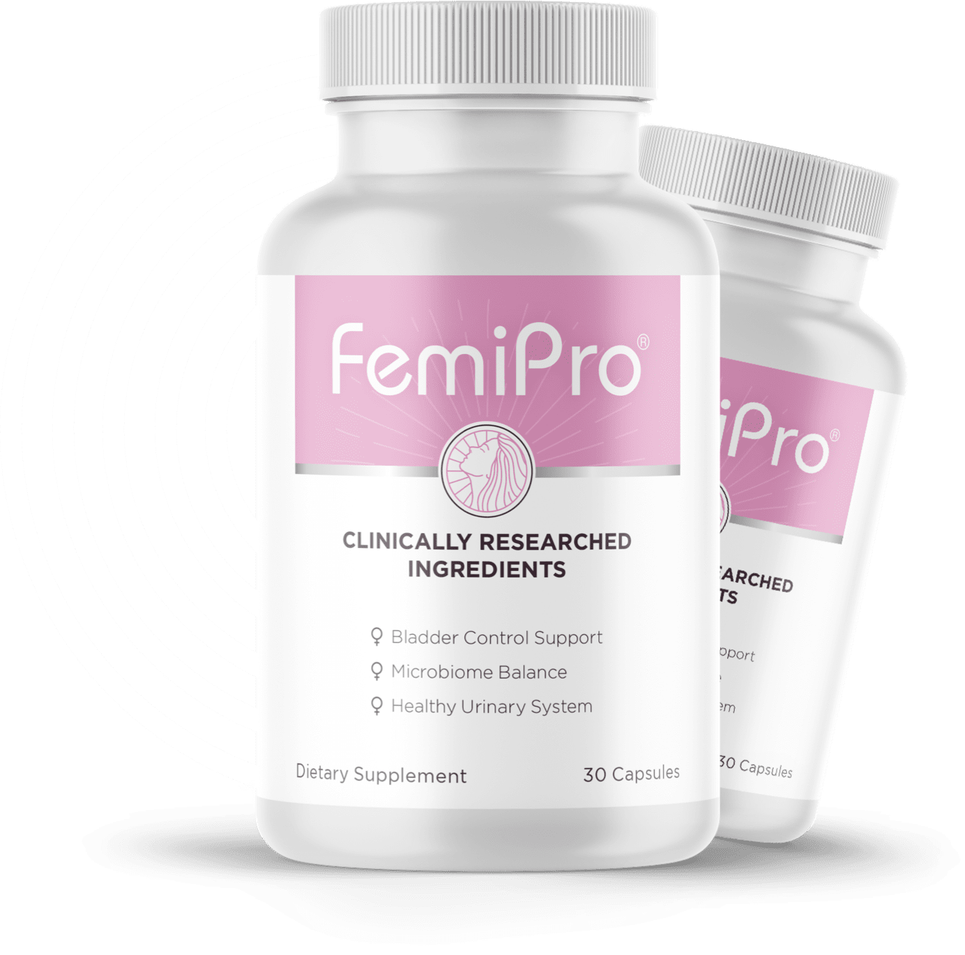 Two bottles of FemiPro dietary supplement